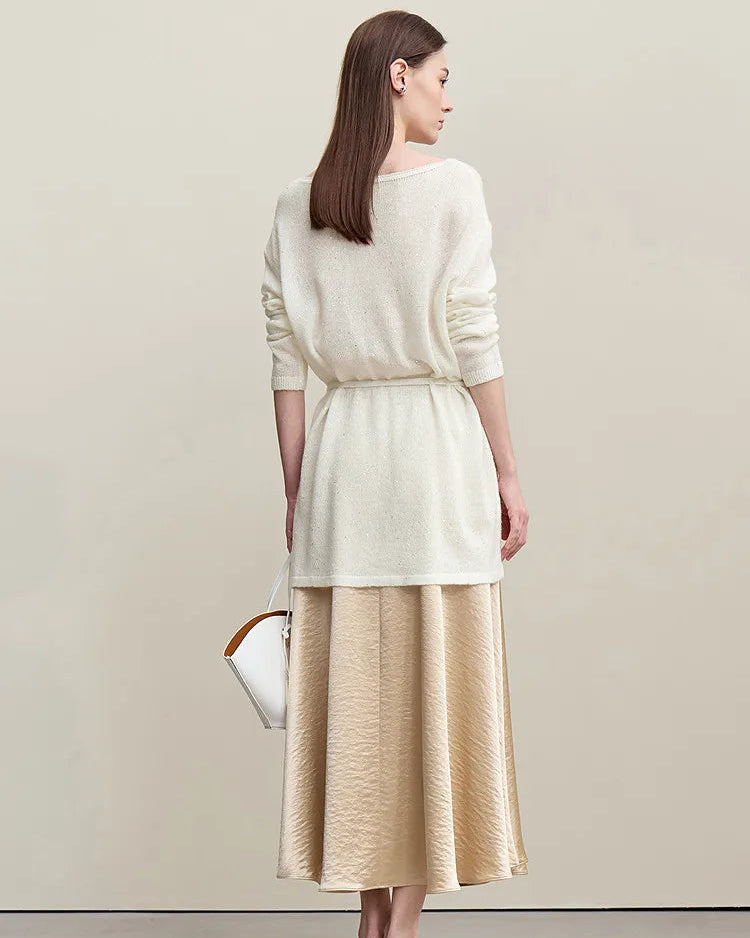 Stylish Round Neck Off-Shoulder Tie Sweater