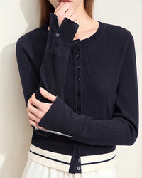 Wool Cropped Crew Neck Striped Sweater