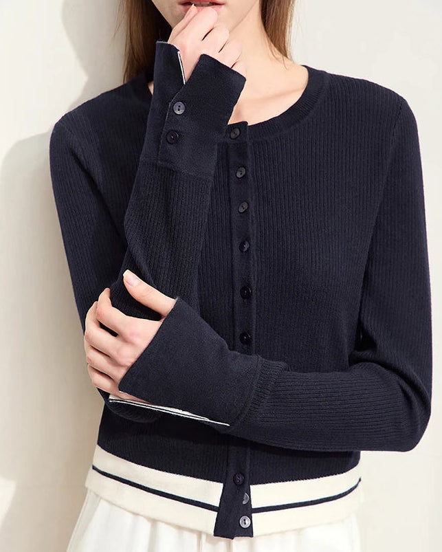 Wool Cropped Crew Neck Striped Sweater