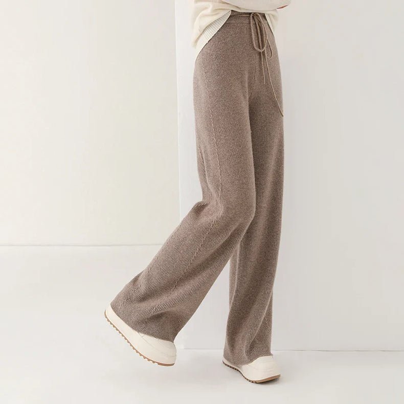 100% Merino Wool Knitted Wide Leg Trousers