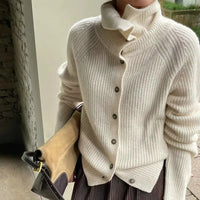 High Neck Pure Wool Short Cardigan