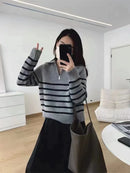 Half Zipper Striped Pure Cashmere Pullover