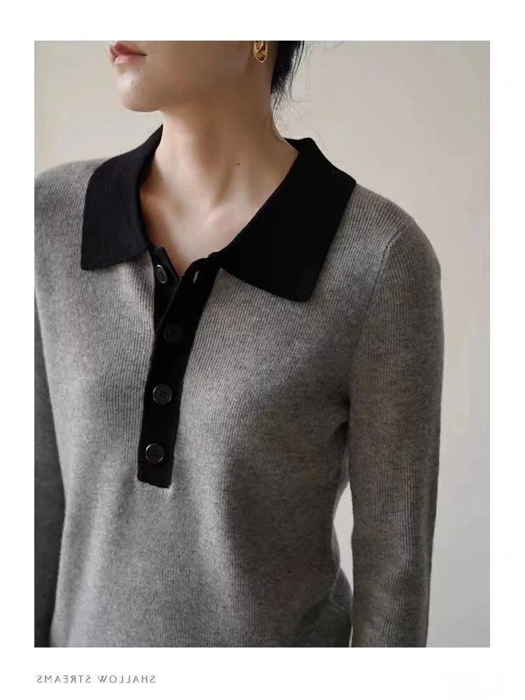 Polo Collar Wool Pullover Sweater