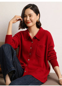 100% Cashmere Knitted Sweater Turn-down Collar Shirt