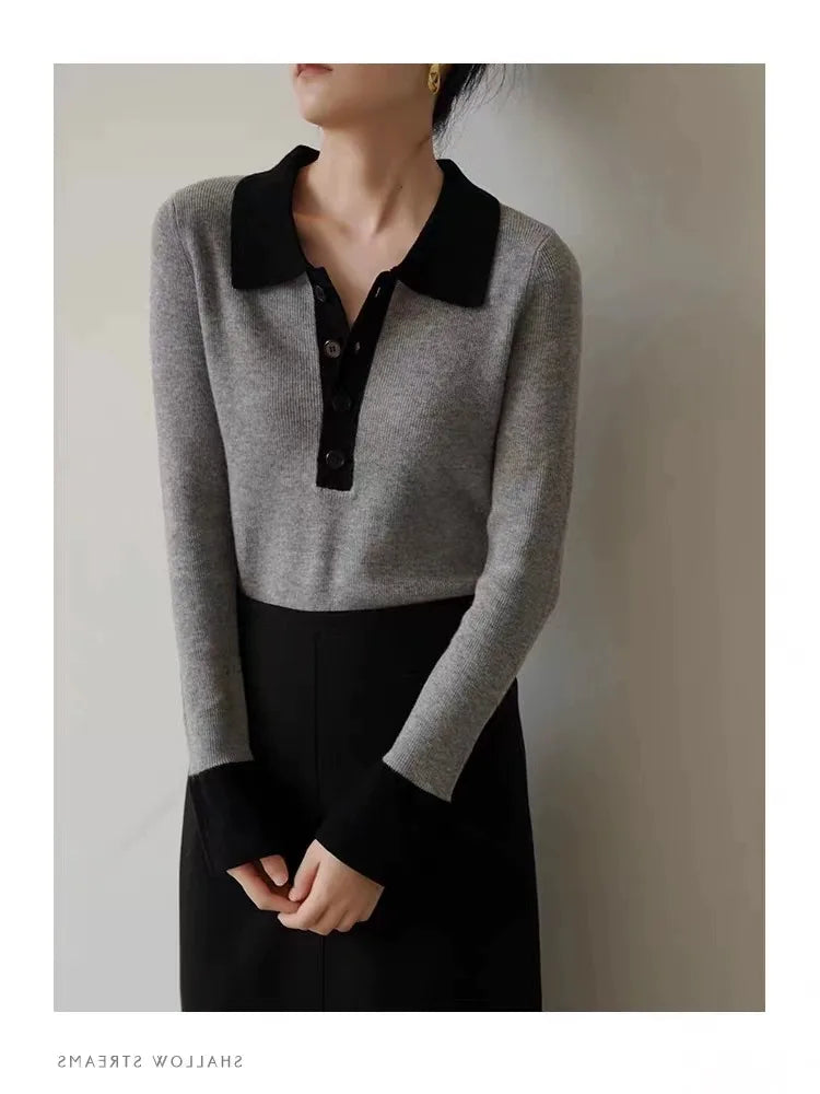 Polo Collar Wool Pullover Sweater