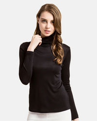 Solid-Color High-Neck Long-Sleeve Pullover