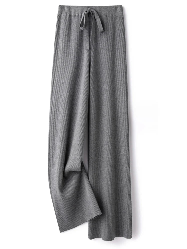 Ribbed Knitted Wide Leg Wool Pants