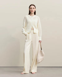 Casual Drop-Shoulder Sleeve Openwork Knit Sweater