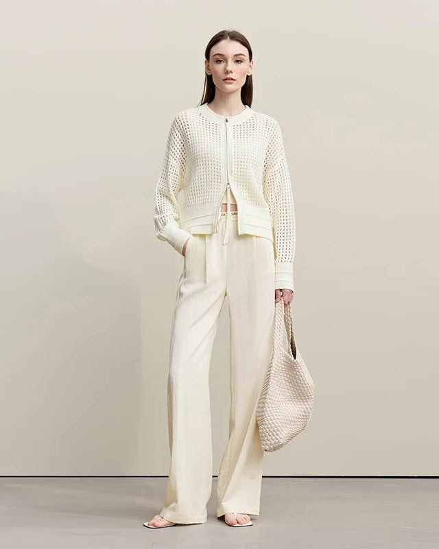 Casual Drop-Shoulder Sleeve Openwork Knit Sweater