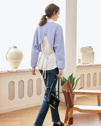 Pointed Collar Irregular Button Slit Short Shirt