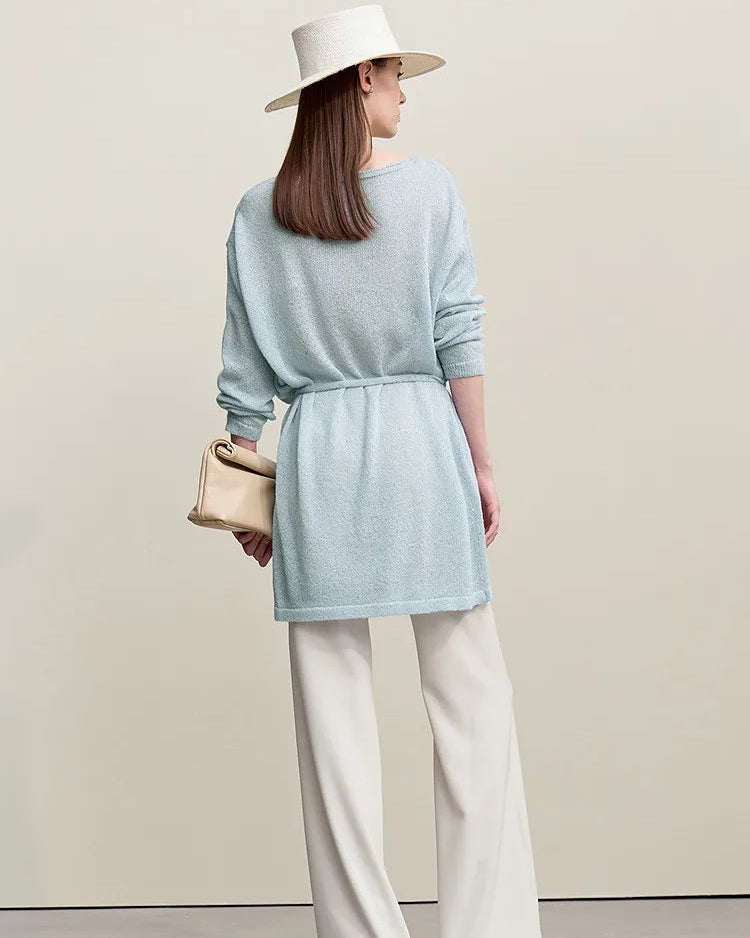 Stylish Round Neck Off-Shoulder Tie Sweater