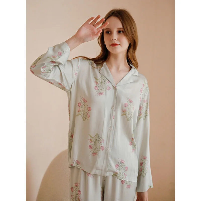 Flower Printed Satin Pajama Set