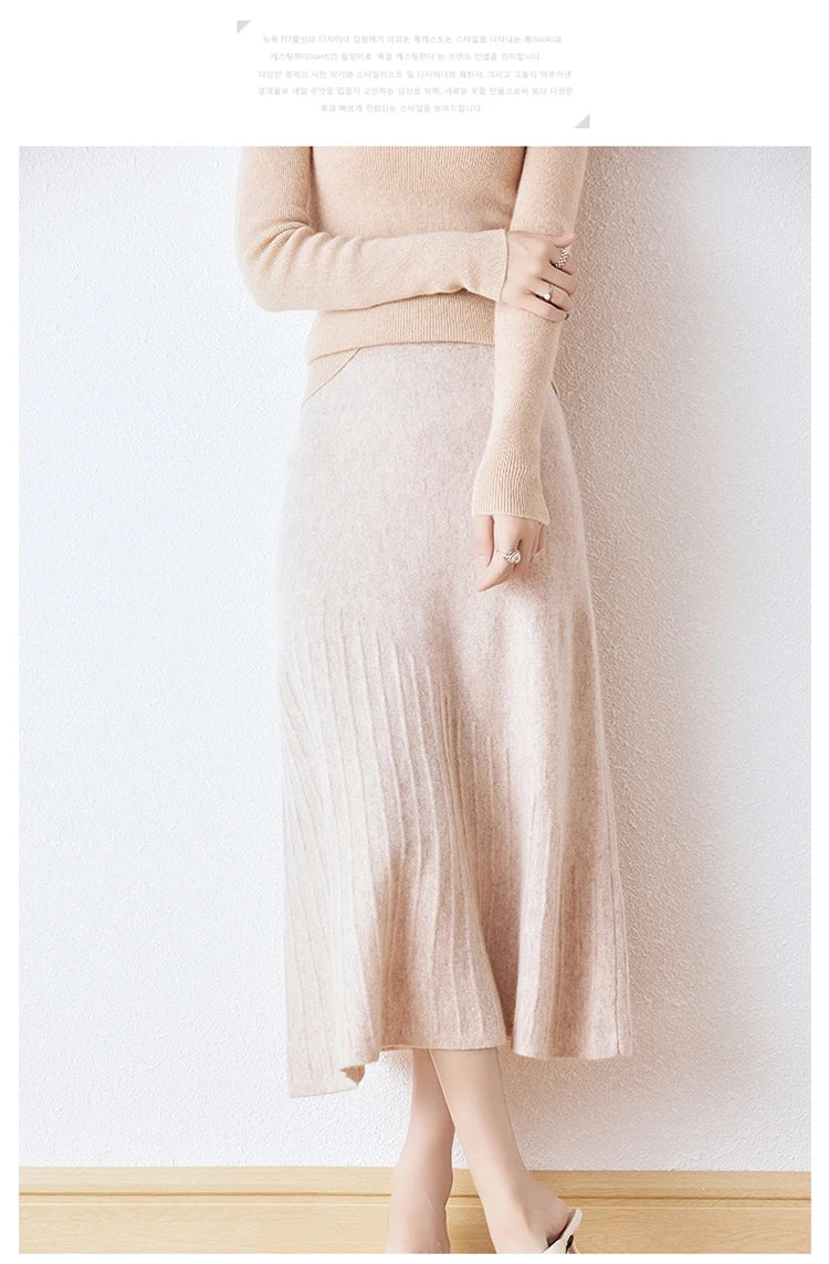 Wool Knitted High Waist A-Line Skirt