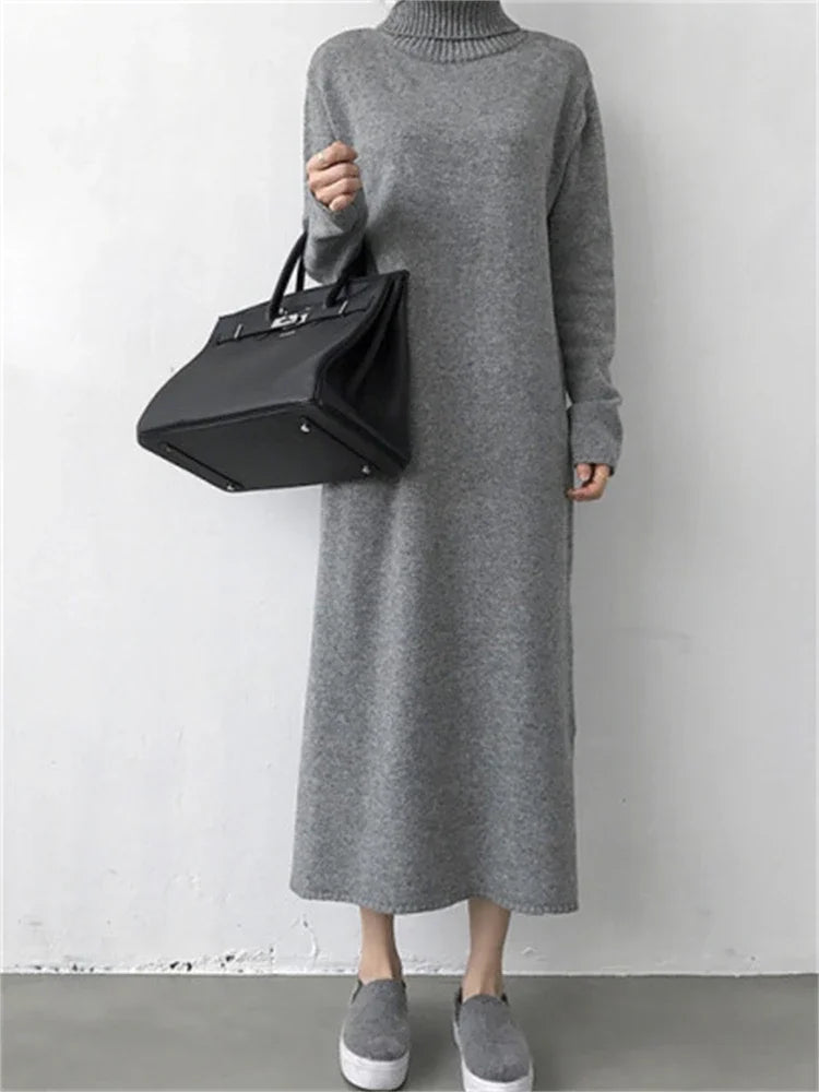 Turtleneck Long Sleeves Knitted Maxi Dress