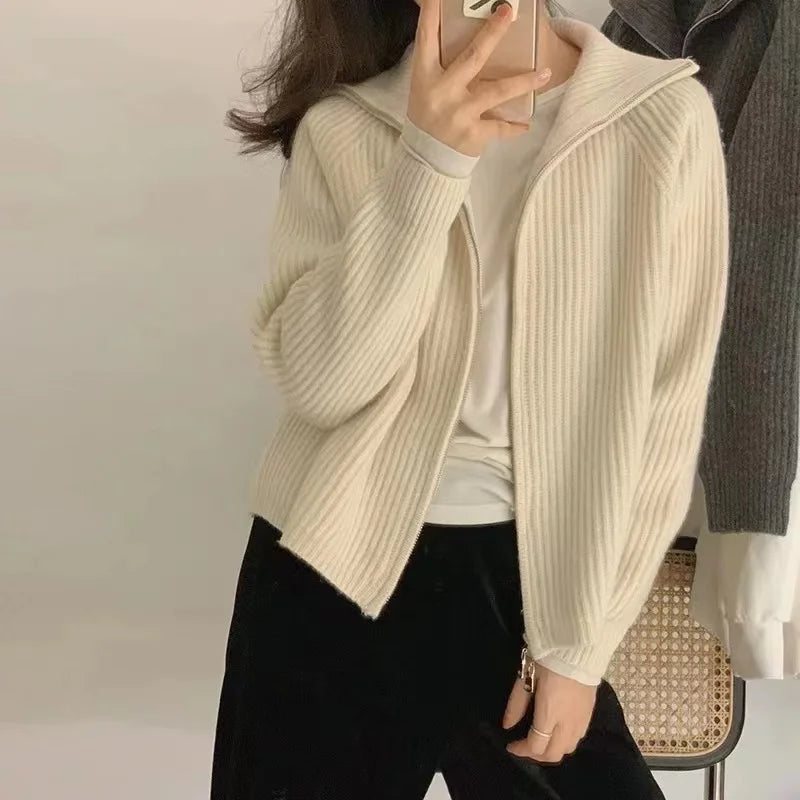 Zipper Wool Knitted Short Coat