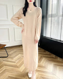 Wool V-Neck Long Sweater Dress