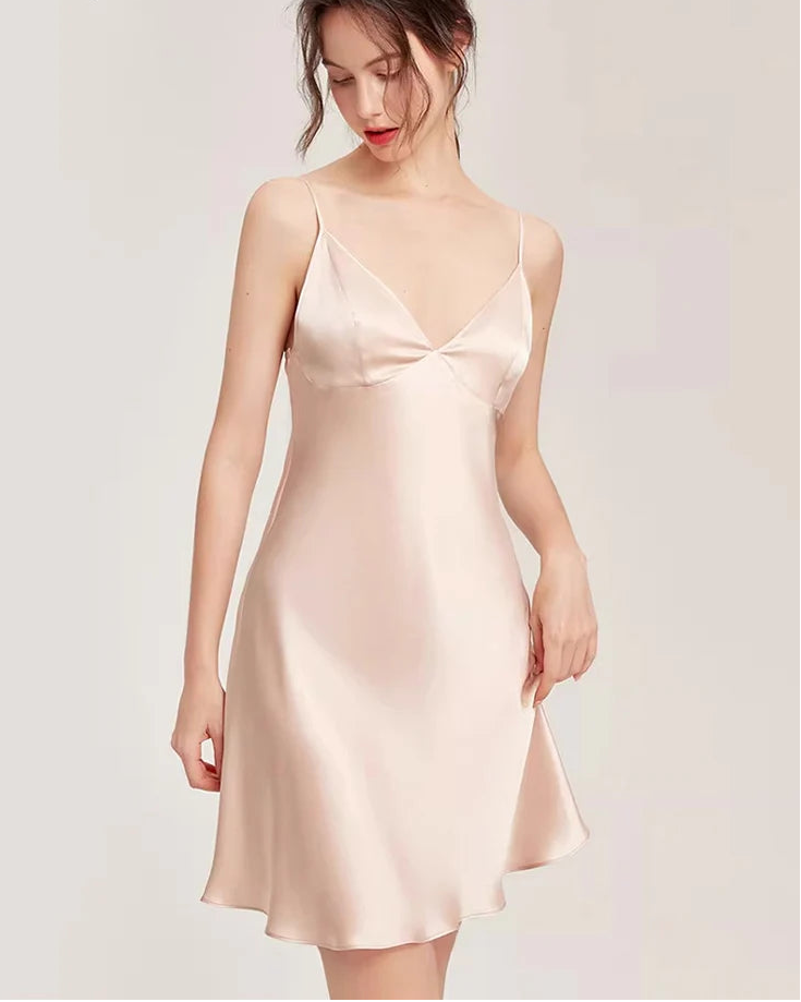 Women's Silk V-Neck Spaghetti Strap Dress
