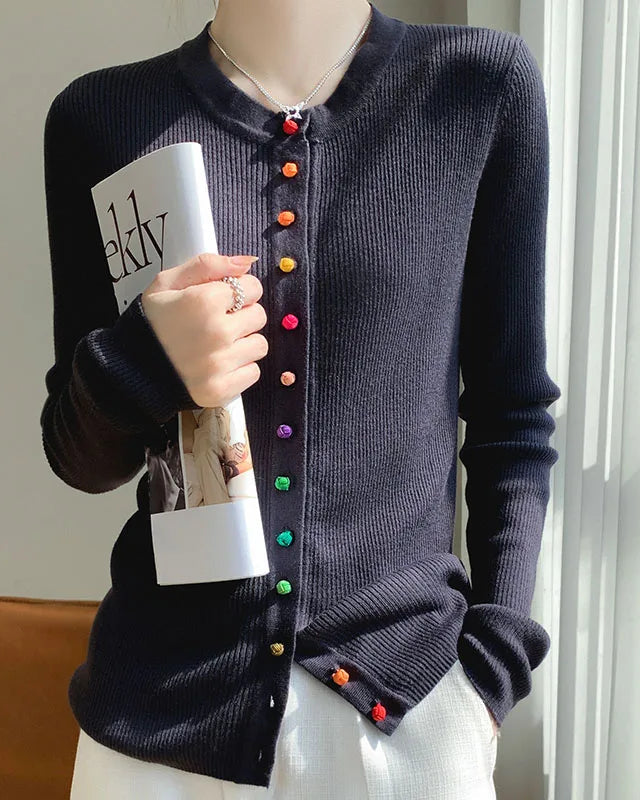 Wool Casual Crew Neck Single-Breasted Sweater