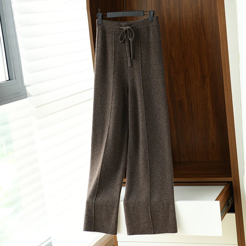 High Waisted  Cashmere Blend Wide Leg Pants