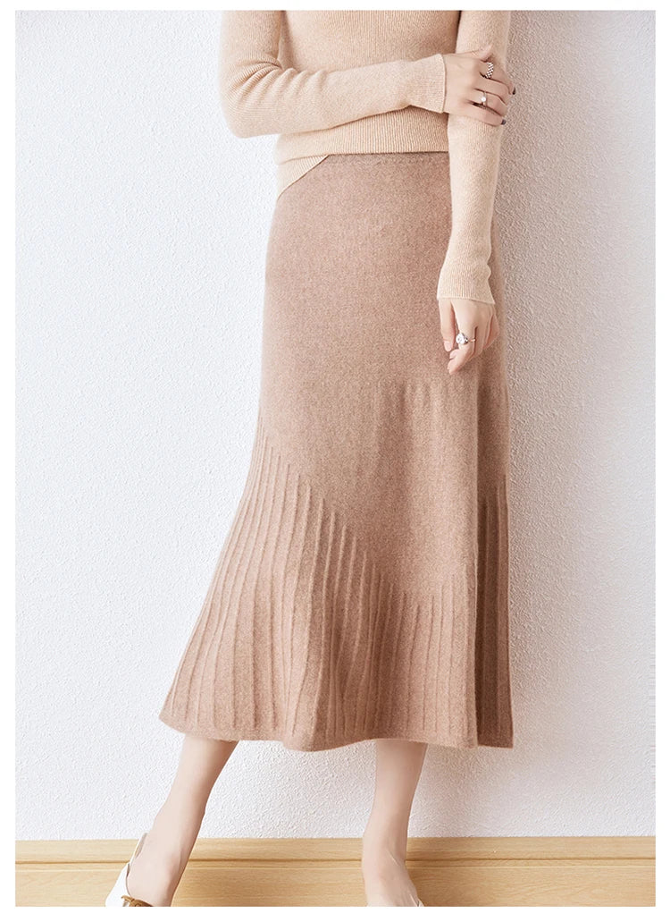 Wool Knitted High Waist A-Line Skirt