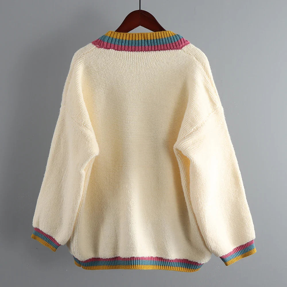 Colorful V-Neck Knitted Short Cardigan