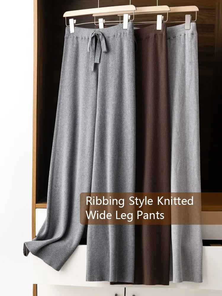 Ribbed Knitted Wide Leg Wool Pants