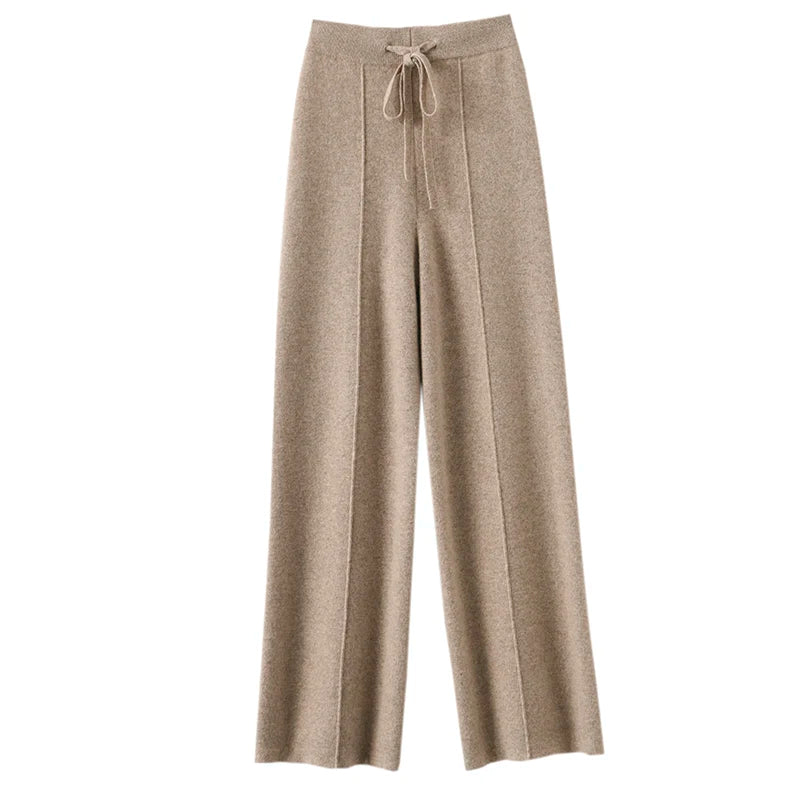 High Waisted  Cashmere Blend Wide Leg Pants