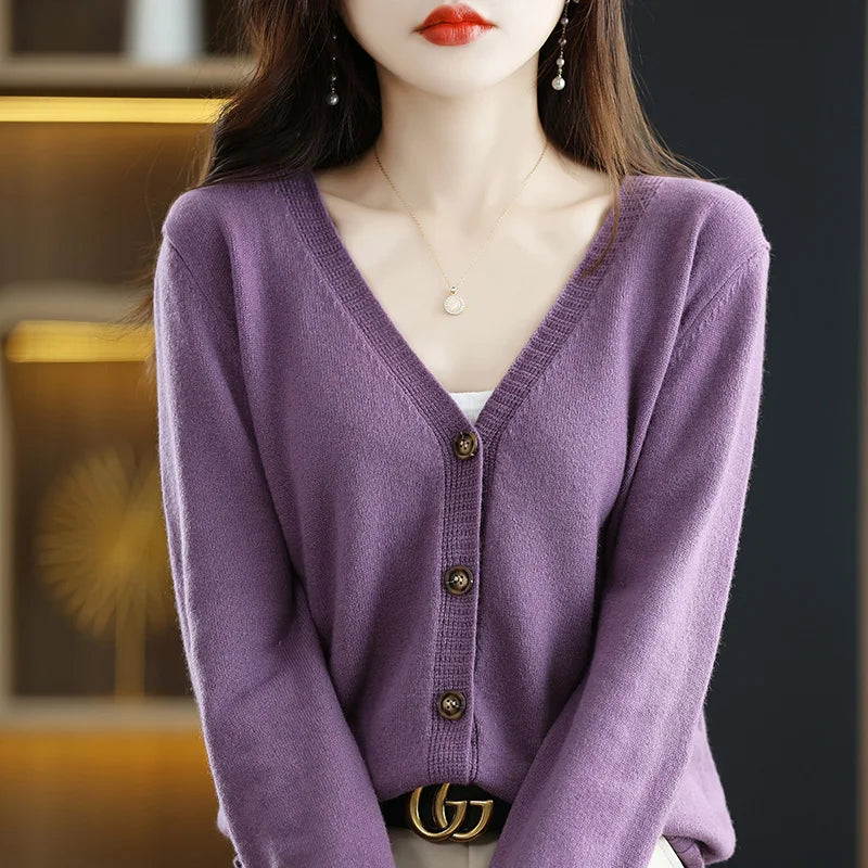 100% Wool Knitted Causal Cardigan