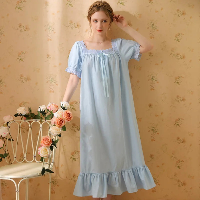 Palace Style Short Sleeve Cotton Pajama Dress