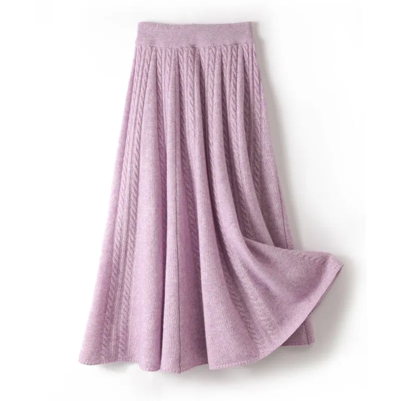 High Waisted Merino Wool Knitted A-Line Skirt