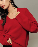 Loose-Fitting Wool Knit V-Neck Sweater