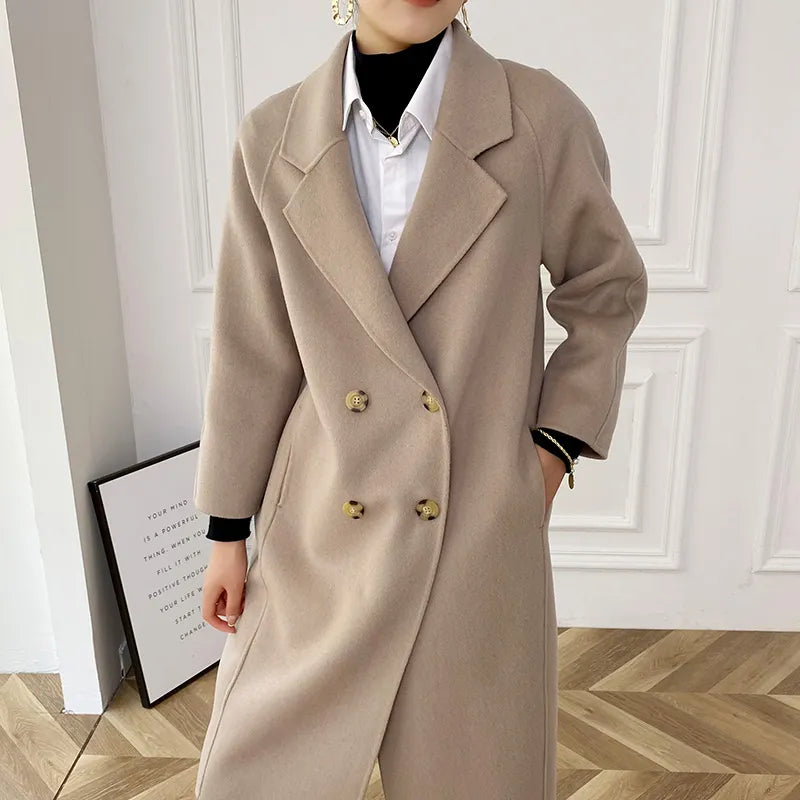 Double Breasted Pure Wool Long Coat