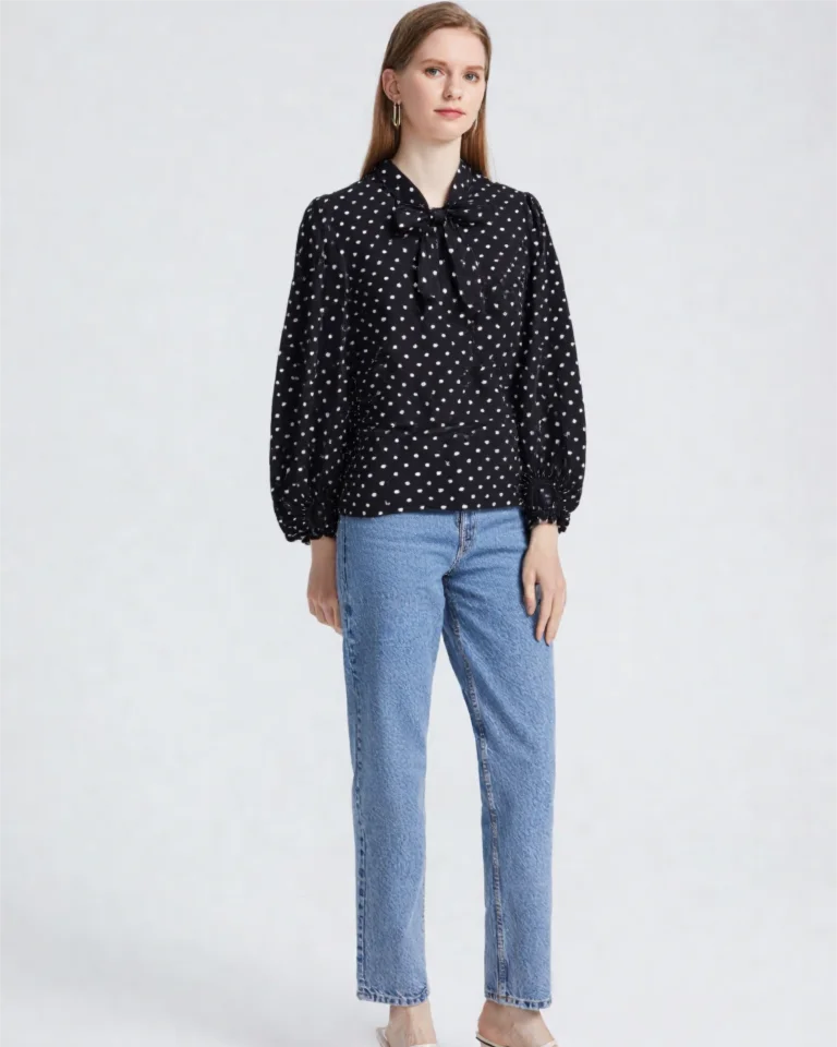 Elegant Plus Size Polka Dot Long Sleeve Shirt