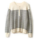 Button Detailed Striped Wool Pullover