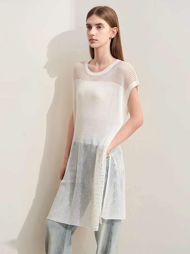 Hollow Out Round Neck Tops