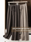 100% Merino Wool Knitted Wide-Leg Pants