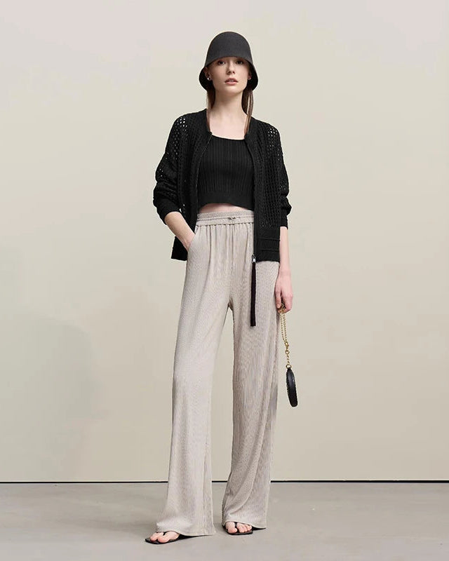 Casual Drop-Shoulder Sleeve Openwork Knit Sweater