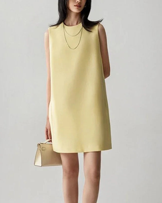 Round-Neck Sleeveless Satin Straight-Cut Dress