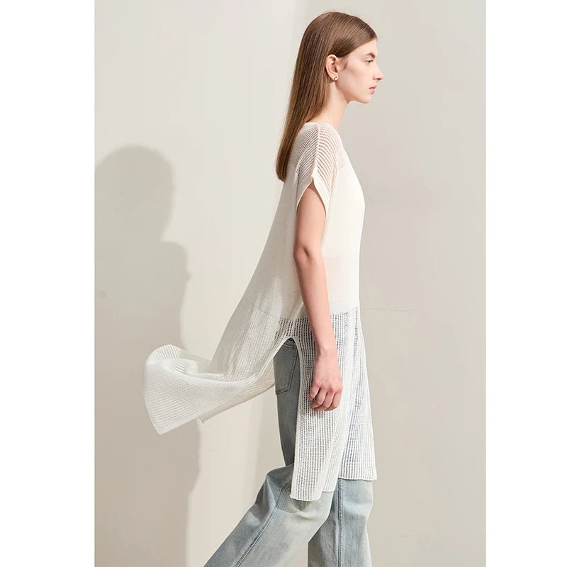 Hollow Out Round Neck Tops