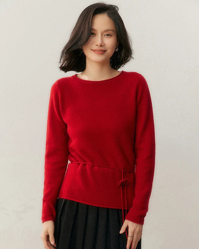 Cashmere Rolled-Up Round Neck Loose Sweater