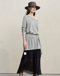 Stylish Round Neck Off-Shoulder Tie Sweater