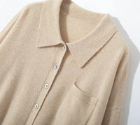 100% Cashmere Knitted Sweater Turn-down Collar Shirt