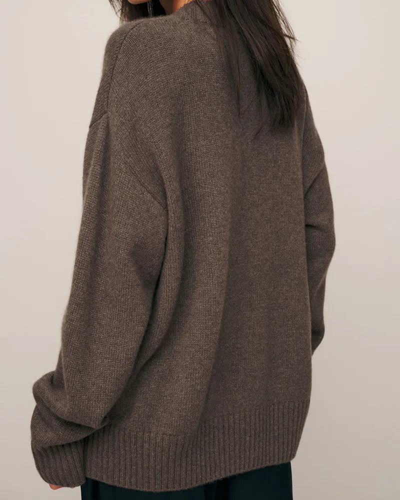 Loose-Fitting Wool Knit V-Neck Sweater