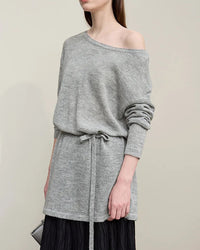 Stylish Round Neck Off-Shoulder Tie Sweater