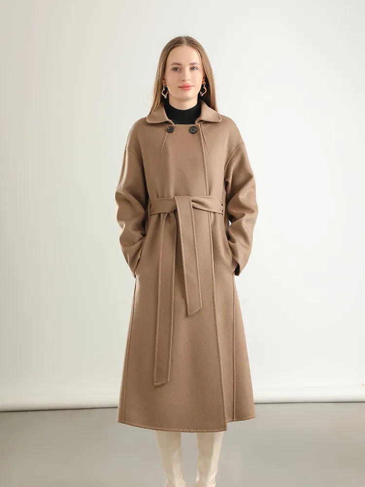 A-Line Pure Wool Belted Trench Coat