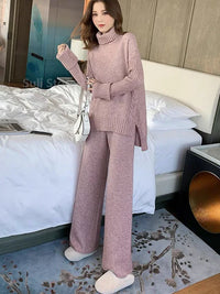 Oversized Turtleneck Sweater And Wide-Leg Trousers Set