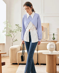 Pointed Collar Irregular Button Slit Short Shirt