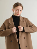 Classic Double-Breasted 100% Wool Long Coat