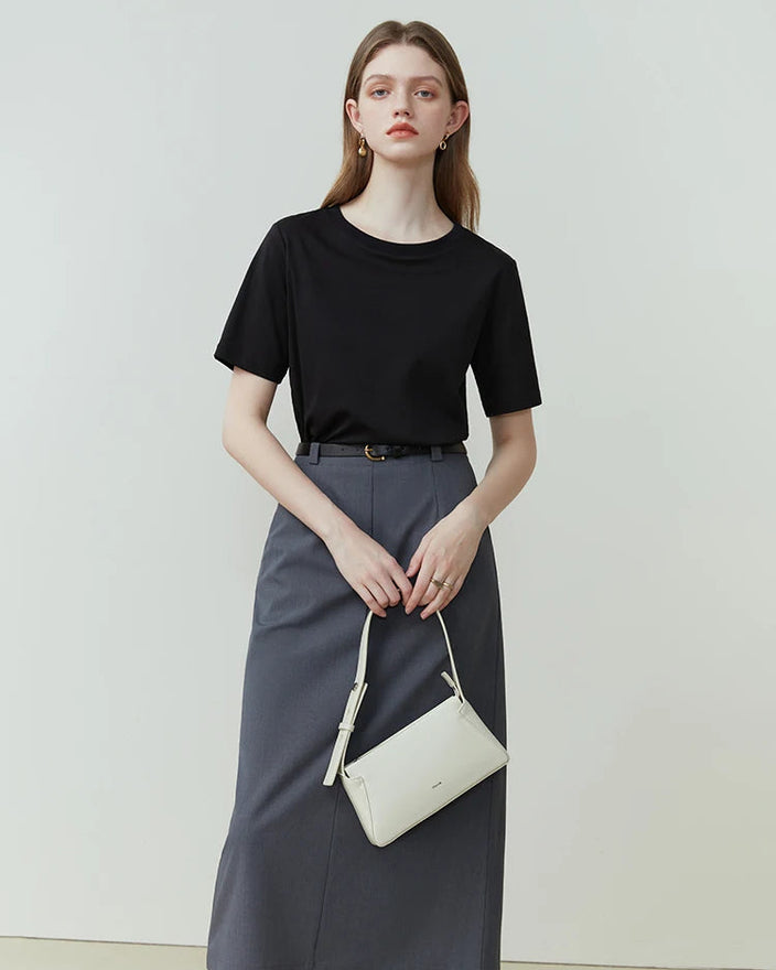 Crew Neck Straight Cut Pure Cotton Short-Sleeved T-Shirt