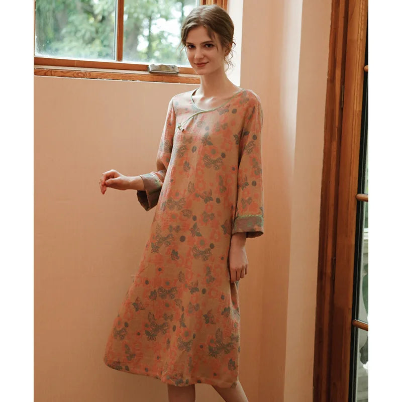 Chinese Retro Style Long Sleeve Sleep Dress